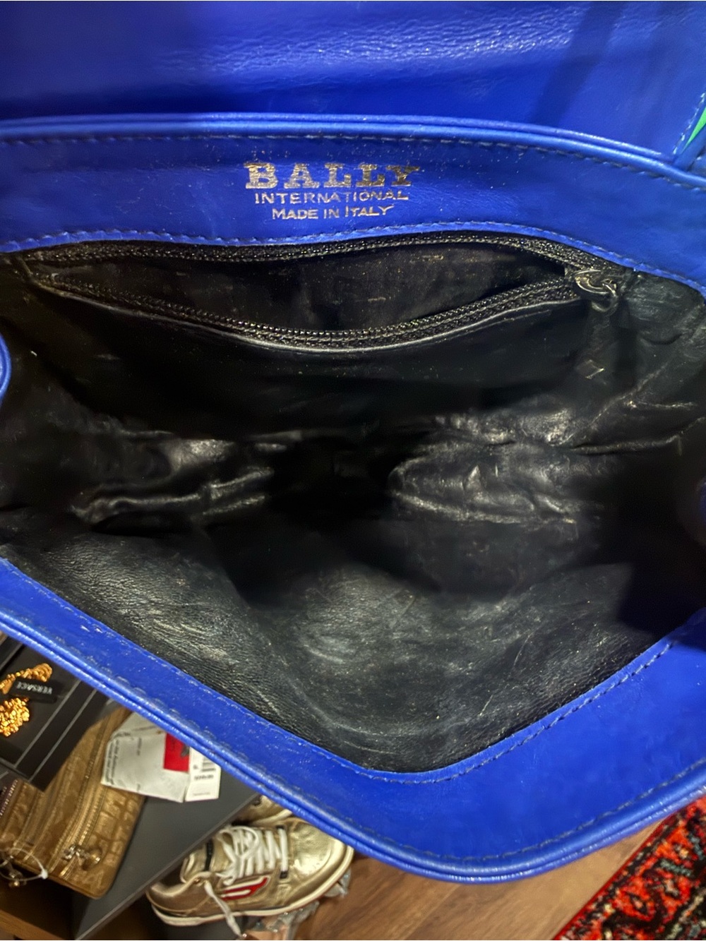 Vintage 1980s Bally Cobalt Blue Leather Triangle Logo Crossbody Shoulder Bag - Picture 6 of 8
